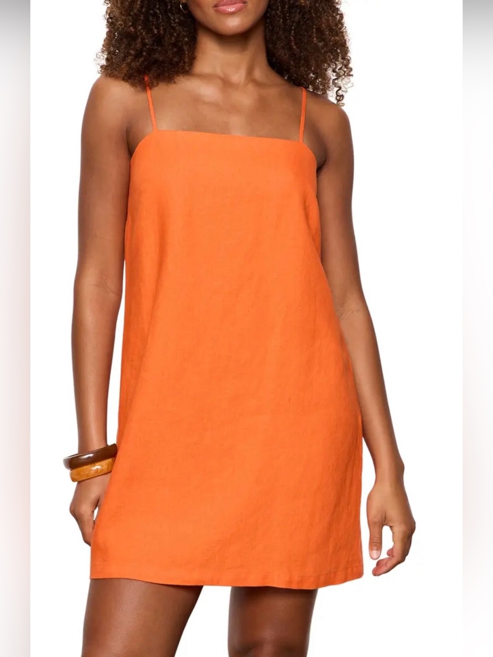 Orange Linen Cotton Mini Dress XS Crisscross Back Sheath Vacation Cruise